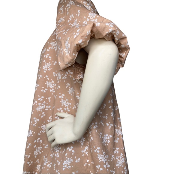 LANE BRYANT Tan Beige & White Floral Short-Puff Sleeve Split-Neck Top Blouse, 18 - Picture 12 of 14